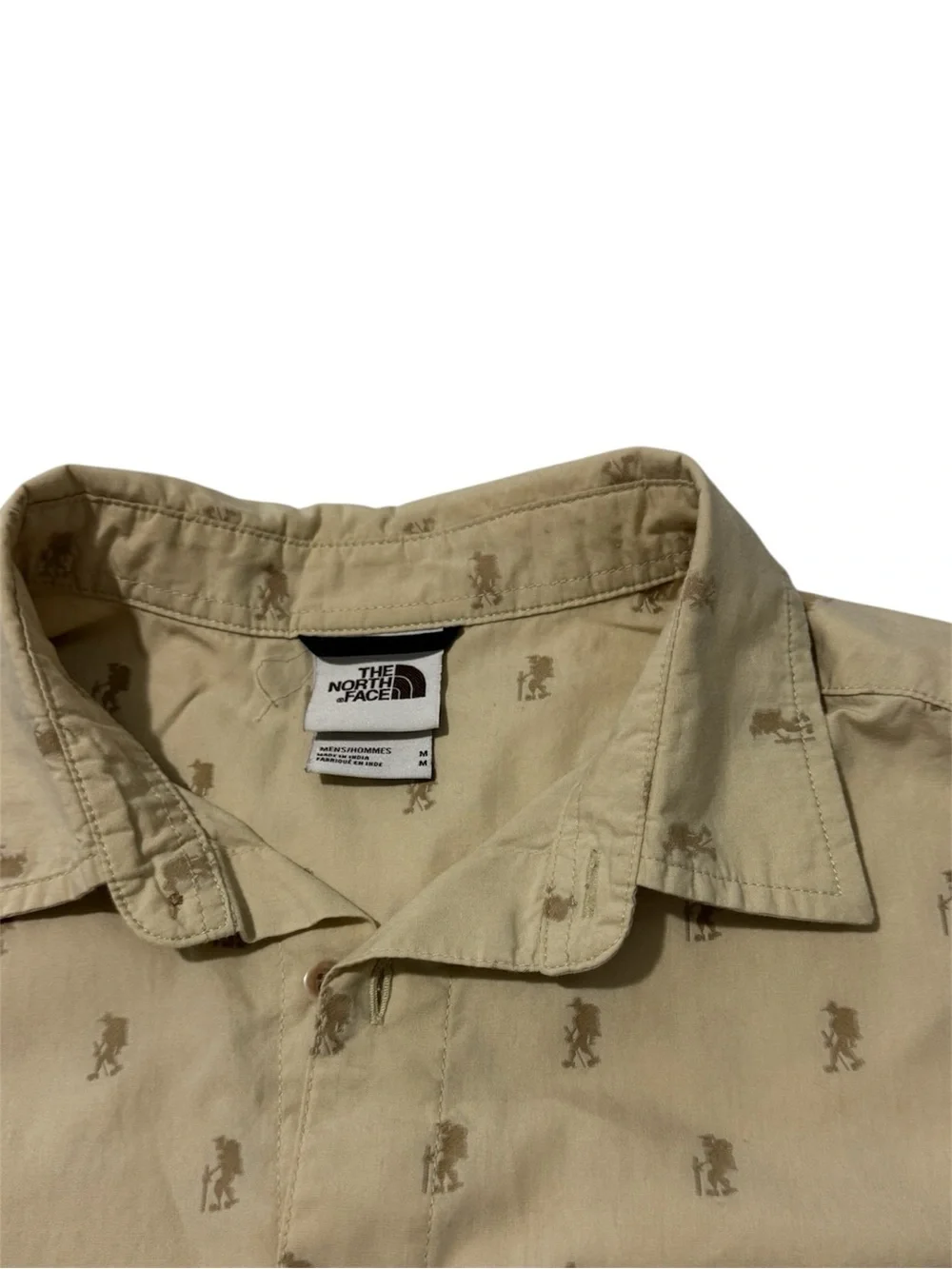 The North Face Men's Short-Sleeve Button-Up Shirt - Beige with Print Size:M
